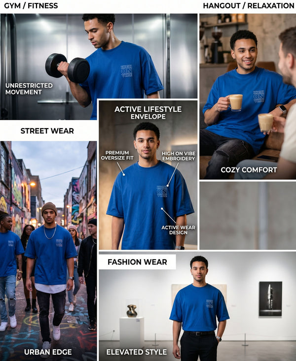 T.T. Men|Oversized Printed T-Shirt|Round Neck|Soft Breathable Cotton Fabric | Street , Casual & Outdoor Wear Tees|Big Print|Royal Blue