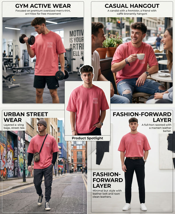 T.T. Men|Oversized Printed T-Shirt|Round Neck|Soft Breathable Cotton Fabric | Street , Casual & Outdoor Wear Tees|Big Print|Pink