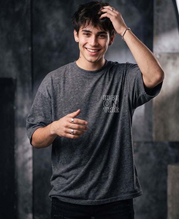 T.T. Men|Oversized Printed T-Shirt|Round Neck|Soft Breathable Cotton Fabric | Street , Casual & Outdoor Wear Tees|Big Print|Anthra Melange