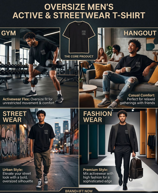 T.T. Men|Oversized Printed T-Shirt|Round Neck|Soft Breathable Cotton Fabric | Street , Casual & Outdoor Wear Tees|Big Print|Black