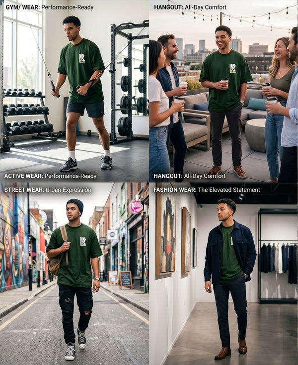 T.T. Men|Oversized Printed T-Shirt|Round Neck|Soft Breathable Cotton Fabric | Street , Casual & Outdoor Wear Tees|Big Print|Green