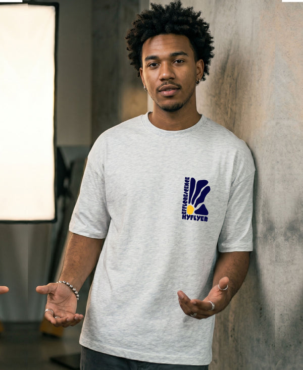 T.T. Men|Oversized Printed T-Shirt|Round Neck|Soft Breathable Cotton Fabric | Street , Casual & Outdoor Wear Tees|Big Print|Grey Melange