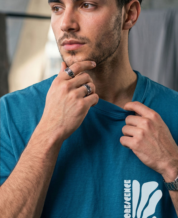 T.T. Men|Oversized Printed T-Shirt|Round Neck|Soft Breathable Cotton Fabric | Street , Casual & Outdoor Wear Tees|Big Print|Teal Blue