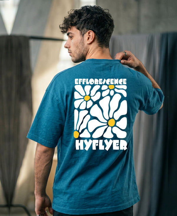 T.T. Men|Oversized Printed T-Shirt|Round Neck|Soft Breathable Cotton Fabric | Street , Casual & Outdoor Wear Tees|Big Print|Teal Blue
