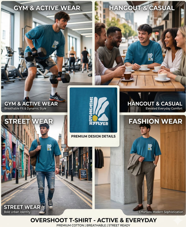 T.T. Men|Oversized Printed T-Shirt|Round Neck|Soft Breathable Cotton Fabric | Street , Casual & Outdoor Wear Tees|Big Print|Teal Blue