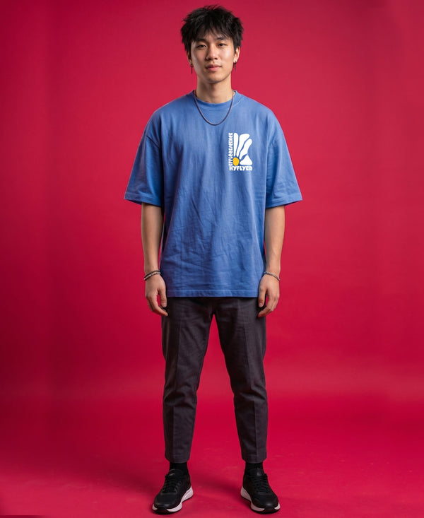 T.T. Men|Oversized Printed T-Shirt|Round Neck|Soft Breathable Cotton Fabric | Street , Casual & Outdoor Wear Tees|Big Print|Sky Blue