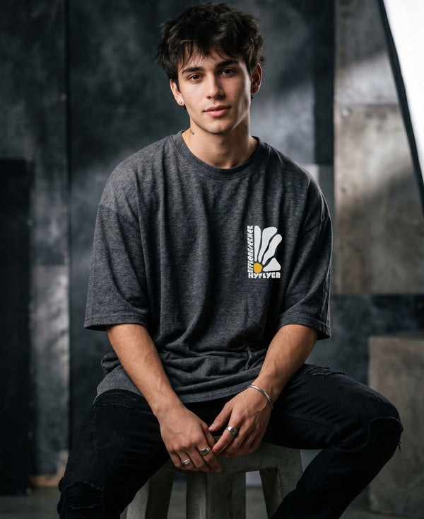 T.T. Men|Oversized Printed T-Shirt|Round Neck|Soft Breathable Cotton Fabric | Street , Casual & Outdoor Wear Tees|Big Print|Anthra Melange
