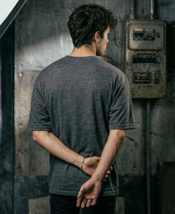 T.T. Men Oversized Fit Cotton Round Neck Tees Anthra Melange