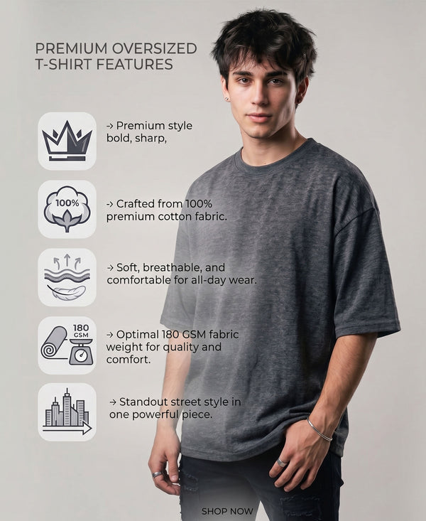 T.T. Men Oversized Fit Cotton Round Neck Tees Anthra Melange