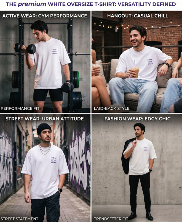T.T. Men|Oversized Printed T-Shirt|Round Neck|Soft Breathable Cotton Fabric | Street , Casual & Outdoor Wear Tees|Big Print|White