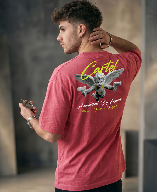 T.T. Men|Oversized Printed T-Shirt|Round Neck|Soft Breathable Cotton Fabric | Street , Casual & Outdoor Wear Tees|Big Print|Pink