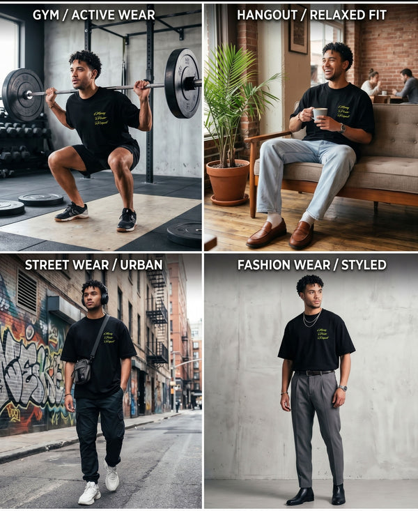 T.T. Men|Oversized Printed T-Shirt|Round Neck|Soft Breathable Cotton Fabric | Street , Casual & Outdoor Wear Tees|Big Print|Black