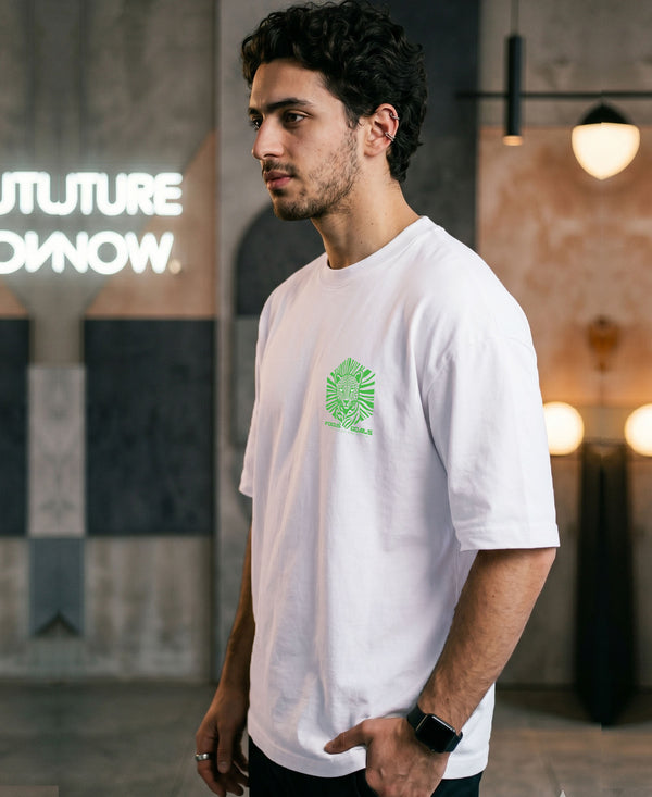 T.T. Men|Oversized Printed T-Shirt|Round Neck|Soft Breathable Cotton Fabric | Street , Casual & Outdoor Wear Tees|Big Print|White