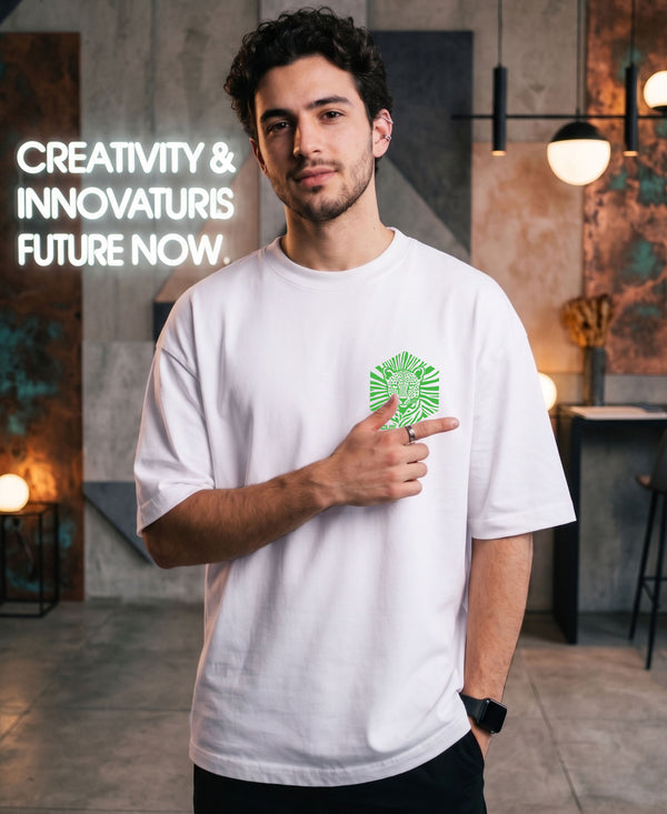 T.T. Men|Oversized Printed T-Shirt|Round Neck|Soft Breathable Cotton Fabric | Street , Casual & Outdoor Wear Tees|Big Print|White