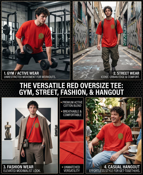T.T. Men|Oversized Printed T-Shirt|Round Neck|Soft Breathable Cotton Fabric | Street , Casual & Outdoor Wear Tees|Big Print|Red