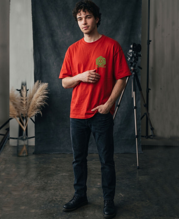 T.T. Men|Oversized Printed T-Shirt|Round Neck|Soft Breathable Cotton Fabric | Street , Casual & Outdoor Wear Tees|Big Print|Red