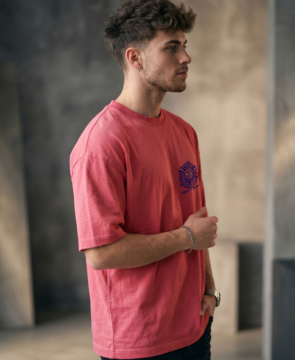 T.T. Men|Oversized Printed T-Shirt|Round Neck|Soft Breathable Cotton Fabric | Street , Casual & Outdoor Wear Tees|Big Print|Pink