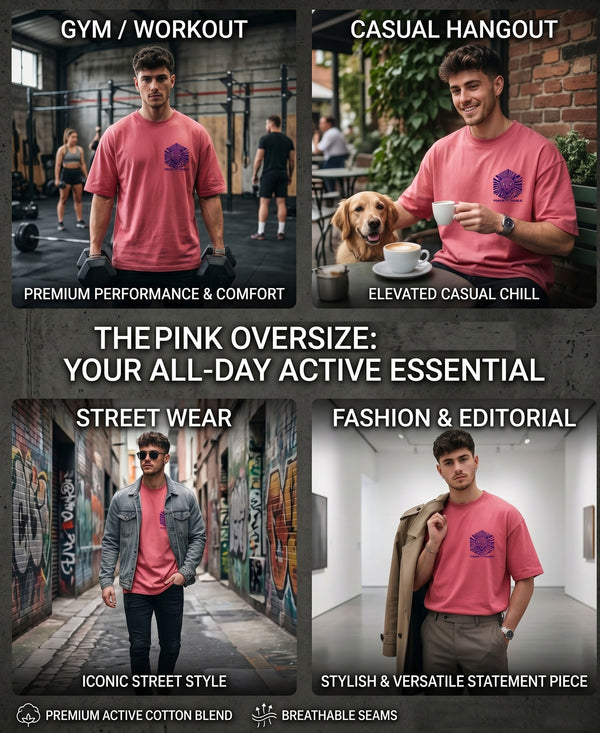 T.T. Men|Oversized Printed T-Shirt|Round Neck|Soft Breathable Cotton Fabric | Street , Casual & Outdoor Wear Tees|Big Print|Pink