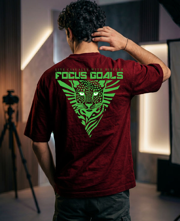 T.T. Men|Oversized Printed T-Shirt|Round Neck|Soft Breathable Cotton Fabric | Street , Casual & Outdoor Wear Tees|Big Print|Maroon