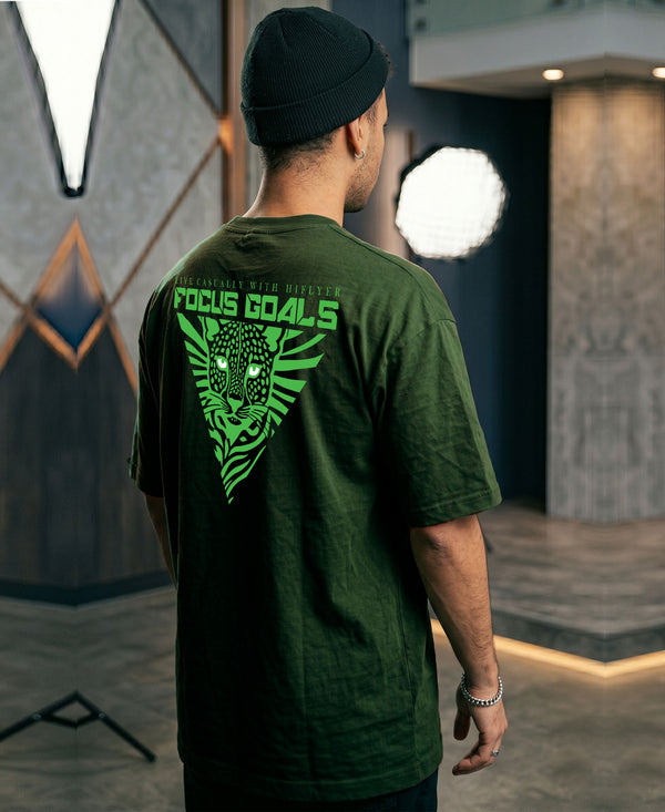 T.T. Men|Oversized Printed T-Shirt|Round Neck|Soft Breathable Cotton Fabric | Street , Casual & Outdoor Wear Tees|Big Print|Green