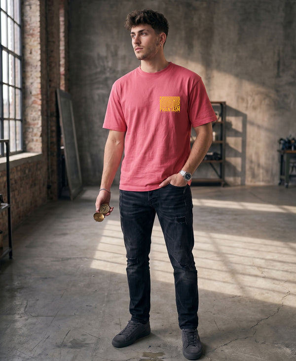 T.T. Men|Oversized Printed T-Shirt|Round Neck|Soft Breathable Cotton Fabric | Street , Casual & Outdoor Wear Tees|Big Print|Pink