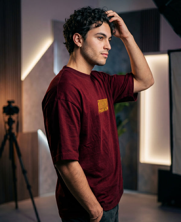 T.T. Men|Oversized Printed T-Shirt|Round Neck|Soft Breathable Cotton Fabric | Street , Casual & Outdoor Wear Tees|Big Print|Maroon