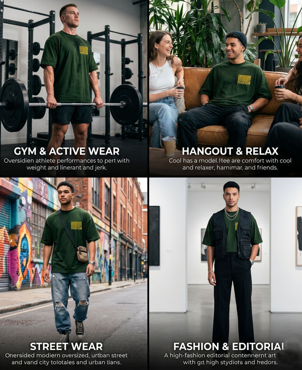T.T. Men|Oversized Printed T-Shirt|Round Neck|Soft Breathable Cotton Fabric | Street , Casual & Outdoor Wear Tees|Big Print|Green