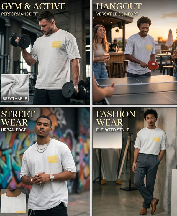 T.T. Men|Oversized Printed T-Shirt|Round Neck|Soft Breathable Cotton Fabric | Street , Casual & Outdoor Wear Tees|Big Print|Grey Melange