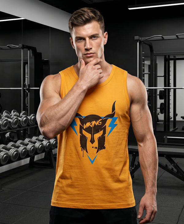T.T. Men Cool Cotton Printed Regular Fit Round Neck Muscle Tees|Pack Of 2|Mustard,Red