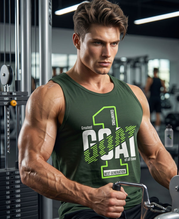 T.T. Men Cool Cotton Printed Regular Fit Round Neck Muscle Tees Forest Green