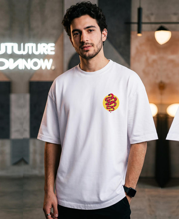 T.T. Men|Oversized Printed T-Shirt|Round Neck|Soft Breathable Cotton Fabric | Street , Casual & Outdoor Wear Tees|Snake Print|White