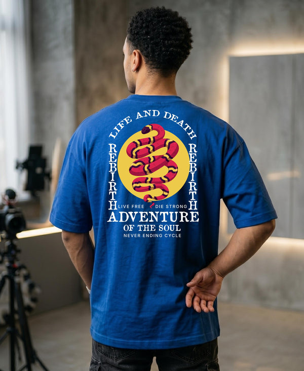 T.T. Men|Oversized Printed T-Shirt|Round Neck|Soft Breathable Cotton Fabric | Street , Casual & Outdoor Wear Tees|Snake Print|Royal Blue