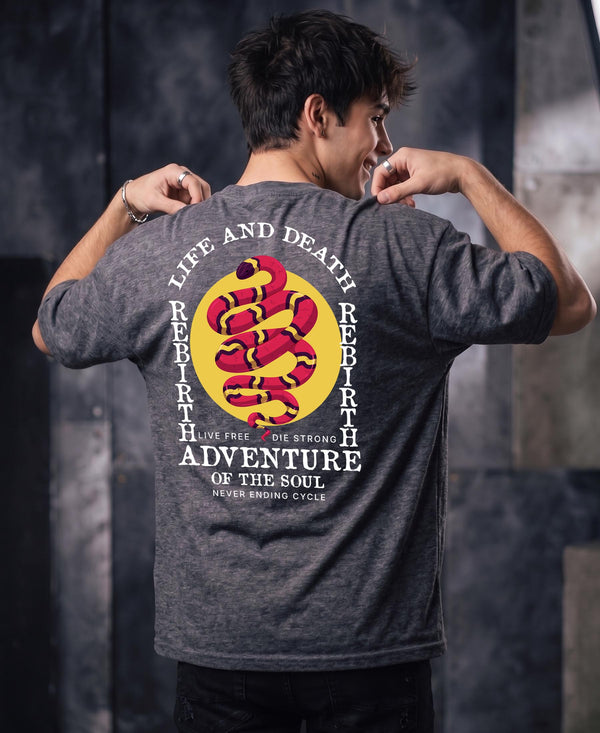 T.T. Men|Oversized Printed T-Shirt|Round Neck|Soft Breathable Cotton Fabric | Street , Casual & Outdoor Wear Tees|Snake Print|Anthra Melange