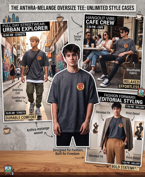 T.T. Men|Oversized Printed T-Shirt|Round Neck|Soft Breathable Cotton Fabric | Street , Casual & Outdoor Wear Tees|Snake Print|Anthra Melange
