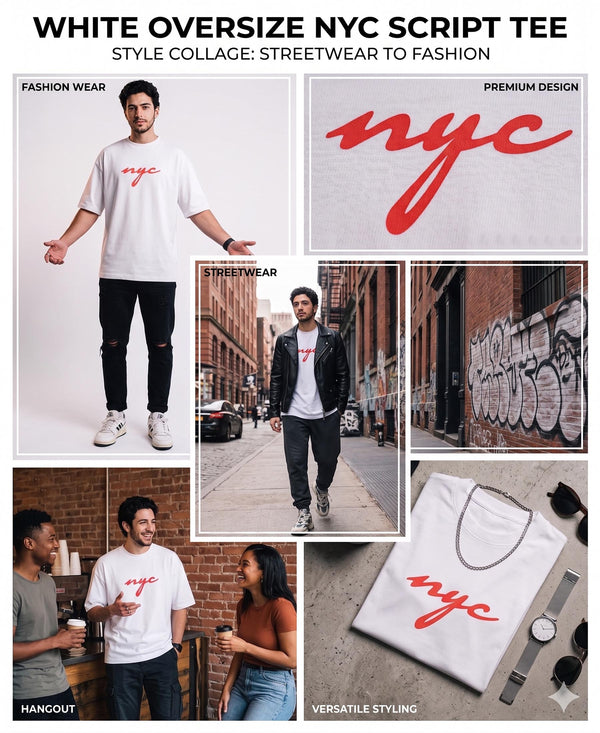 T.T. Men|Oversized Printed T-Shirt|Round Neck|Soft Breathable Cotton Fabric | Street , Casual & Outdoor Wear Tees|Nyc Print|White