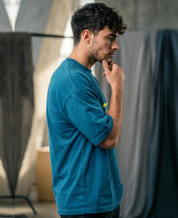 T.T. Men|Oversized Printed T-Shirt|Round Neck|Soft Breathable Cotton Fabric | Street , Casual & Outdoor Wear Tees|Nyc Print|Teal Blue