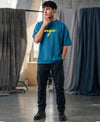 T.T. Men|Oversized Printed T-Shirt|Round Neck|Soft Breathable Cotton Fabric | Street , Casual & Outdoor Wear Tees|Nyc Print|Teal Blue