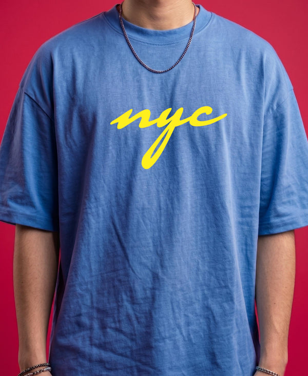 T.T. Men|Oversized Printed T-Shirt|Round Neck|Soft Breathable Cotton Fabric | Street , Casual & Outdoor Wear Tees|Nyc Print|Sky Blue