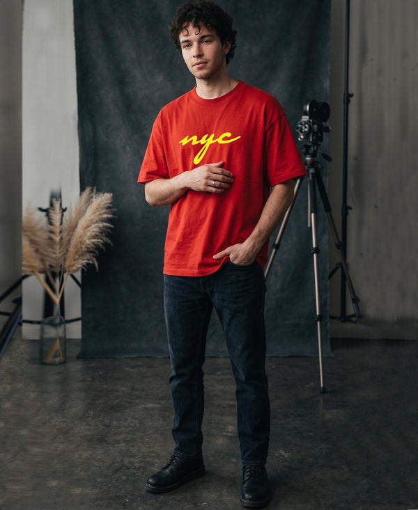 T.T. Men|Oversized Printed T-Shirt|Round Neck|Soft Breathable Cotton Fabric | Street , Casual & Outdoor Wear Tees|Nyc Print|Red