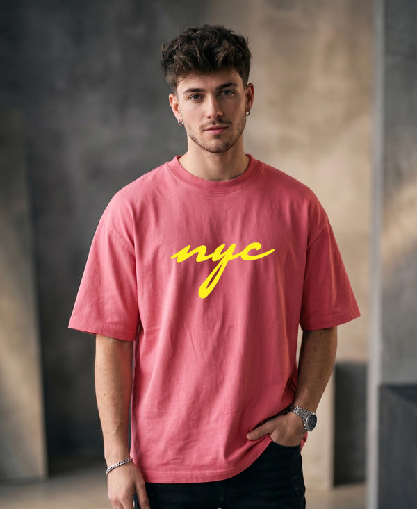 T.T. Men|Oversized Printed T-Shirt|Round Neck|Soft Breathable Cotton Fabric | Street , Casual & Outdoor Wear Tees|Nyc Print|Pink
