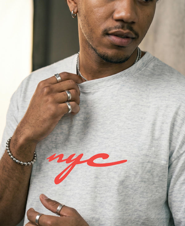T.T. Men|Oversized Printed T-Shirt|Round Neck|Soft Breathable Cotton Fabric | Street , Casual & Outdoor Wear Tees|Nyc Print|Grey Melange