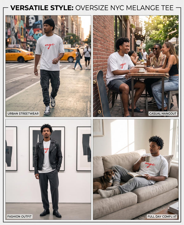 T.T. Men|Oversized Printed T-Shirt|Round Neck|Soft Breathable Cotton Fabric | Street , Casual & Outdoor Wear Tees|Nyc Print|Grey Melange