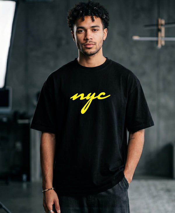 T.T. Men|Oversized Printed T-Shirt|Round Neck|Soft Breathable Cotton Fabric | Street , Casual & Outdoor Wear Tees|Nyc Print|Black