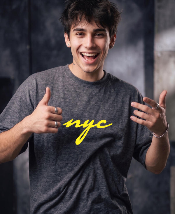 T.T. Men|Oversized Printed T-Shirt|Round Neck|Soft Breathable Cotton Fabric | Street , Casual & Outdoor Wear Tees|Nyc Print|Anthra Melange