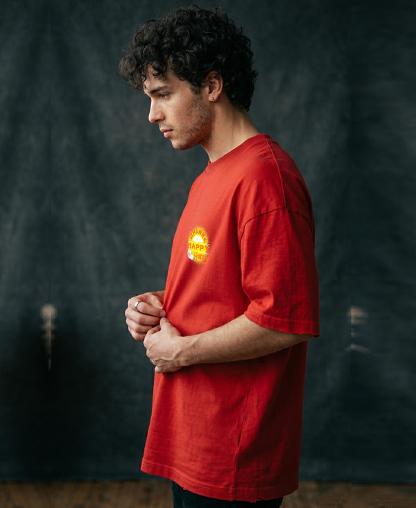 T.T. Men|Oversized Printed T-Shirt|Round Neck|Soft Breathable Cotton Fabric | Street , Casual & Outdoor Wear Tees|Happy Print|Red