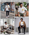 T.T. Men|Oversized Printed T-Shirt|Round Neck|Soft Breathable Cotton Fabric | Street , Casual & Outdoor Wear Tees|Happy Print|Grey Melange