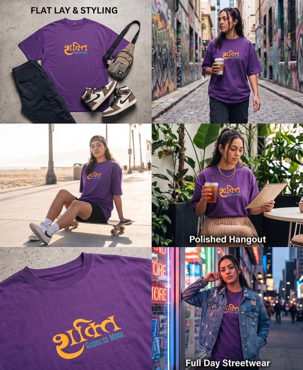 T.T. Women|Oversized Printed T-Shirt|Round Neck|Soft Breathable Cotton Fabric | Street , Casual & Outdoor Wear Tees|Goddess Print|Purple