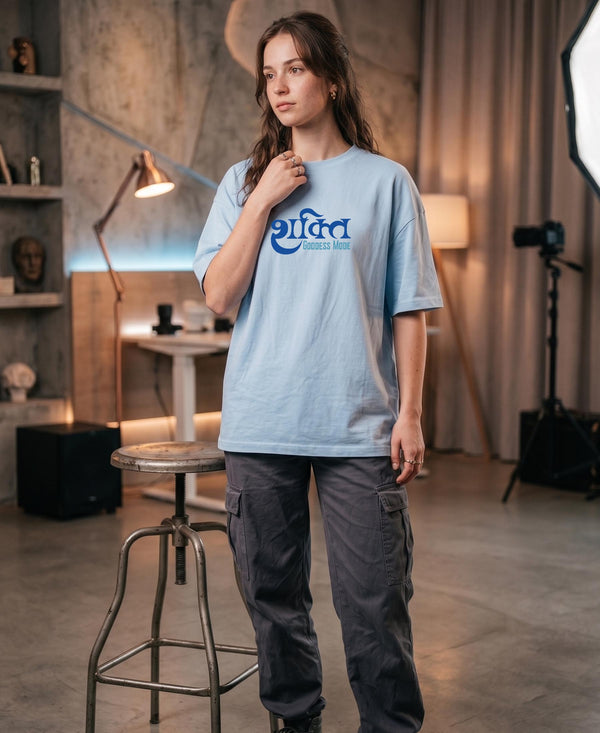 T.T. Women|Oversized Printed T-Shirt|Round Neck|Soft Breathable Cotton Fabric | Street , Casual & Outdoor Wear Tees|Goddess Print|Baby Blue