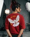 T.T. Women|Oversized Printed T-Shirt|Round Neck|Soft Breathable Cotton Fabric | Street , Casual & Outdoor Wear Tees|Peace Print|Red