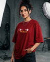 T.T. Women|Oversized Printed T-Shirt|Round Neck|Soft Breathable Cotton Fabric | Street , Casual & Outdoor Wear Tees|Peace Print|Red